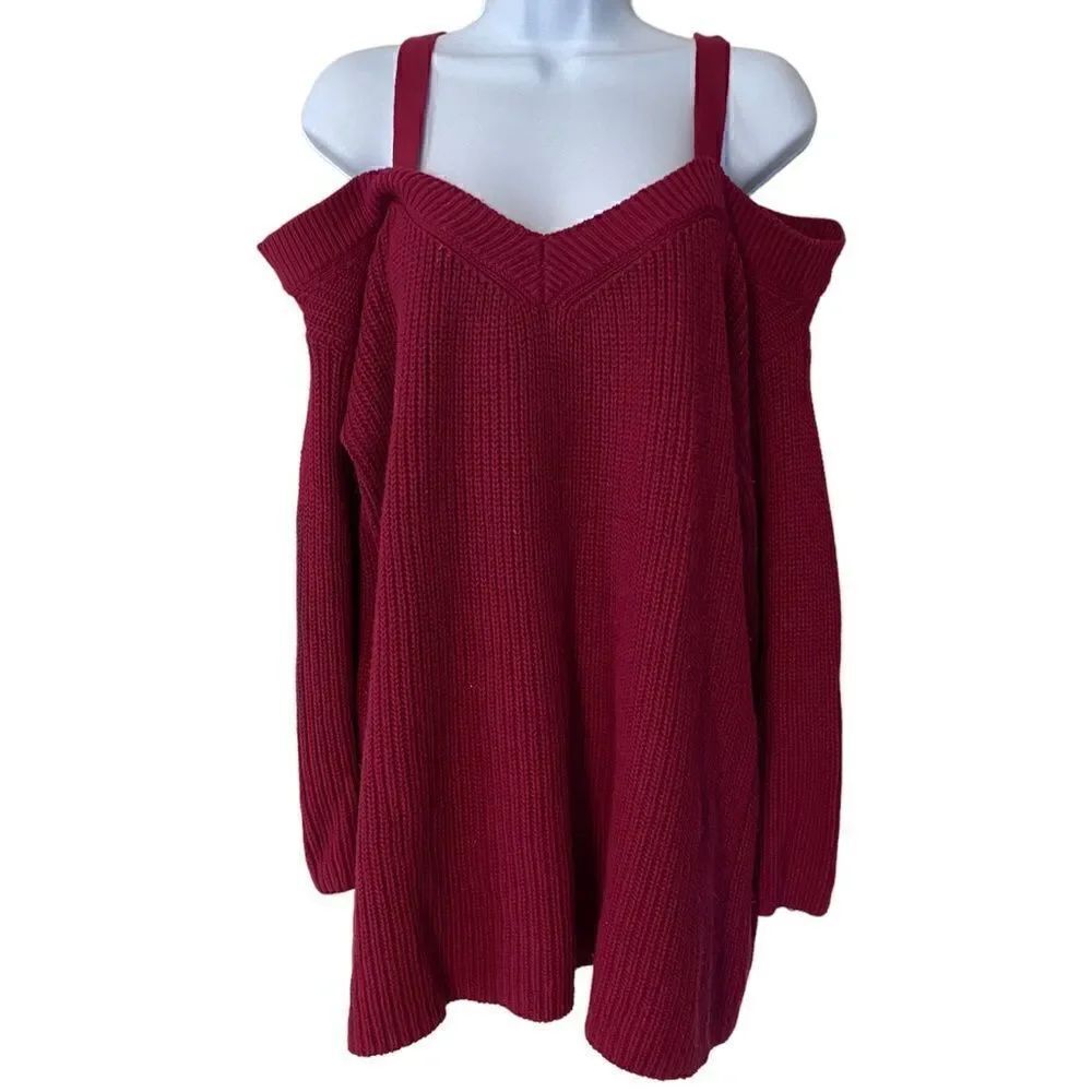 Torrid Burgundy Cable Knit Open Shoulder Sweater